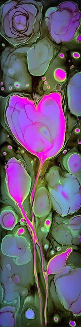 Free abstract flower art bookmark featuring a neon heart abstract flower